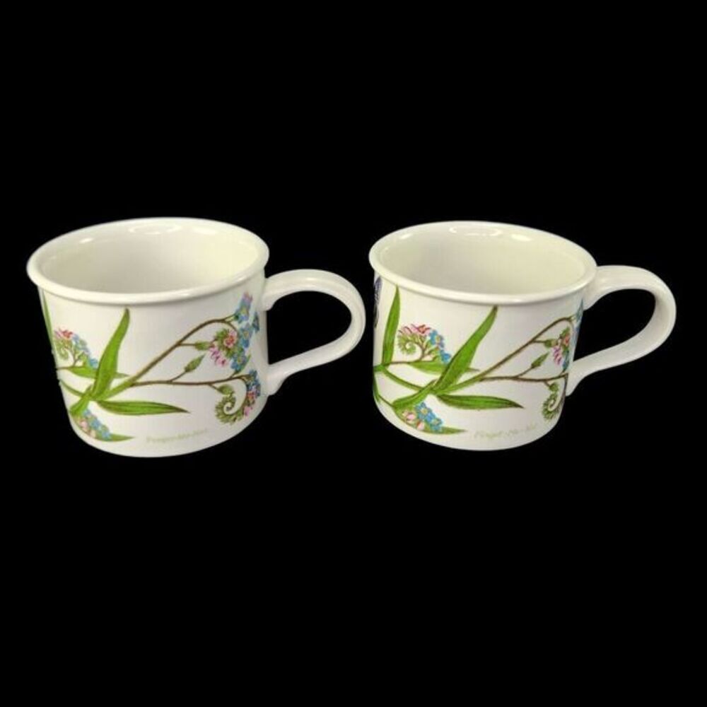 Portmeirion Flat Drum Cups Set of 2 Botanic Garden Forget Me Not Coffee Tea READ